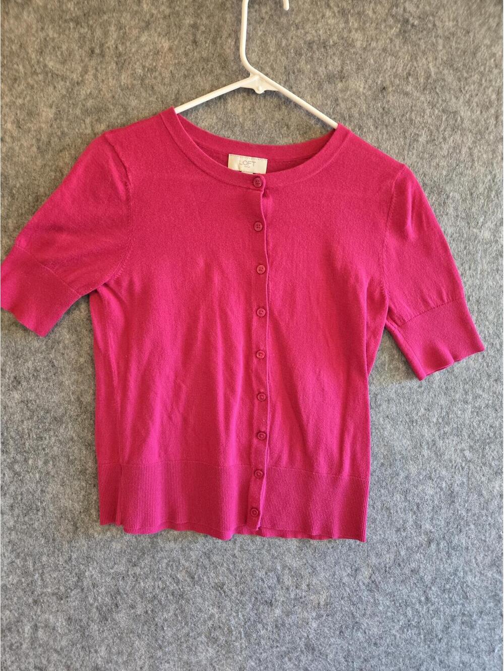 Loft Cardigan Hot Pink Cardigan S 100% Cotton Short Sleeves